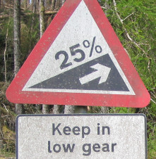 Stay in low gear road sign. Extract from Devil's Staircase Wales.jpg Creative Commons Attribution 2.0 Generic license by John Spooner Stay in low gear road sign. Extract from Devil's Staircase Wales.jpg Creative Commons Attribution 2.0 Generic license by John Spooner